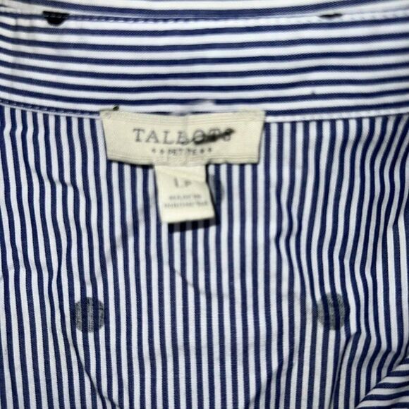 TALBOTS CLASSIC COTTON SHIRT  BLUE WHITE STRIPED Polka DOT SZ PL - Picture 3 of 4